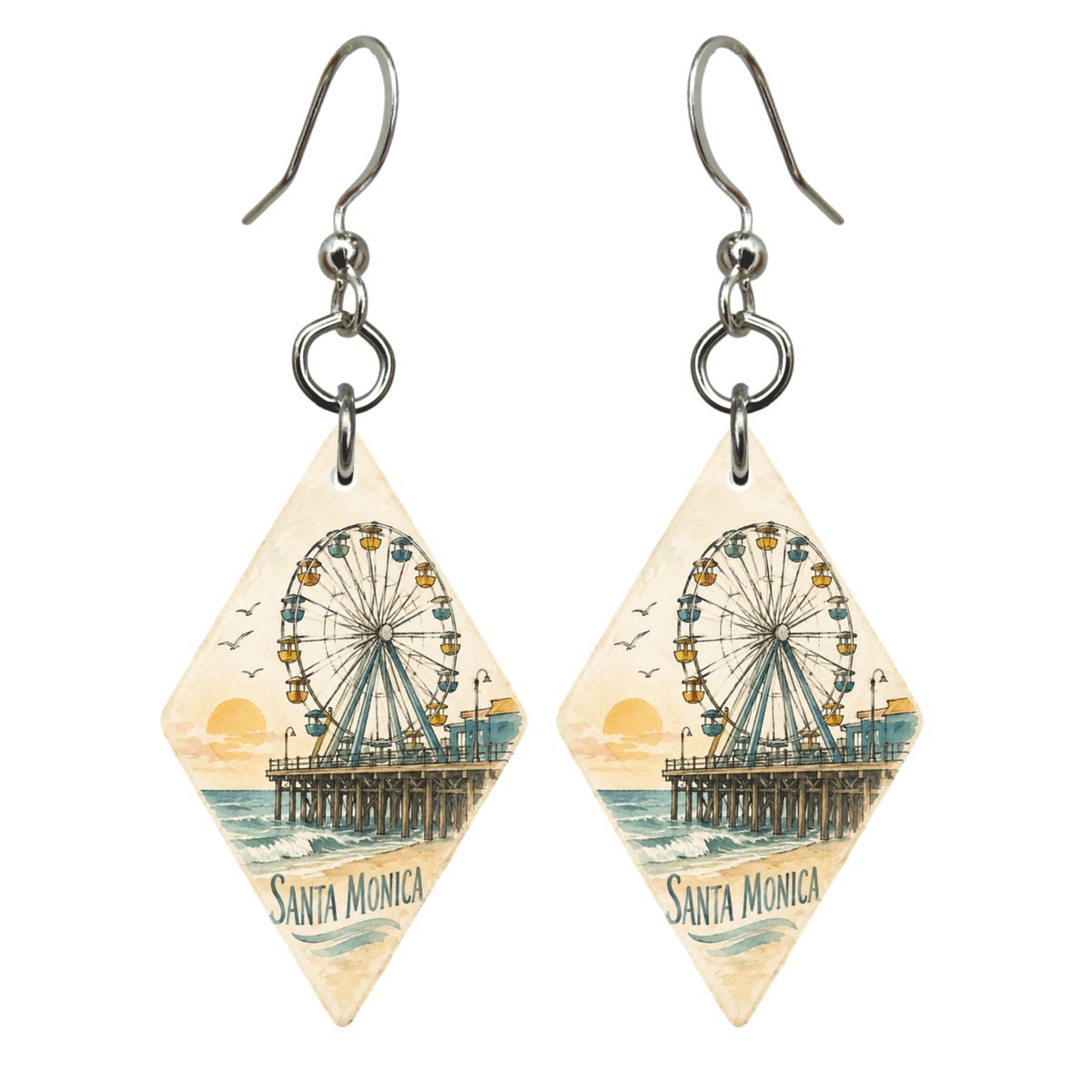 She's Choosing Santa Monica Earrings | Pen and Watercolor Wash | S792