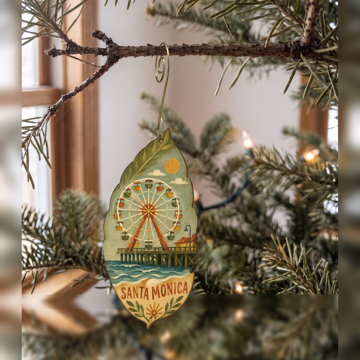 She's Choosing Santa Monica Ornament | Naive Folk Painting | S793-O