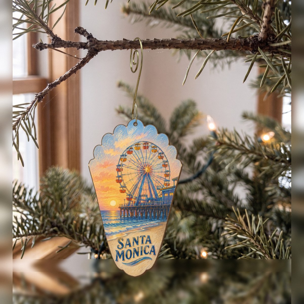 She's Choosing Santa Monica Ornament | Colored Pencil over Gouache | S797-O
