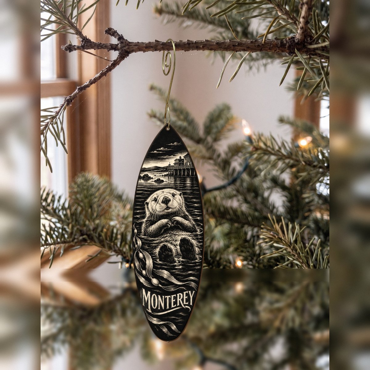 She's Choosing Monterey Ornament | Scratchboard | S807-O