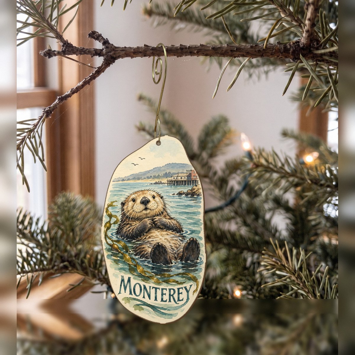 She's Choosing Monterey Ornament | Pen and Watercolor Wash | S810-O