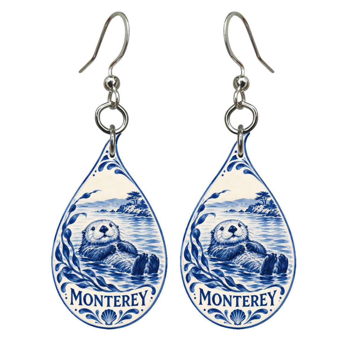 She's Choosing Monterey Earrings | Blue-And-White Ceramic Illustration | S812