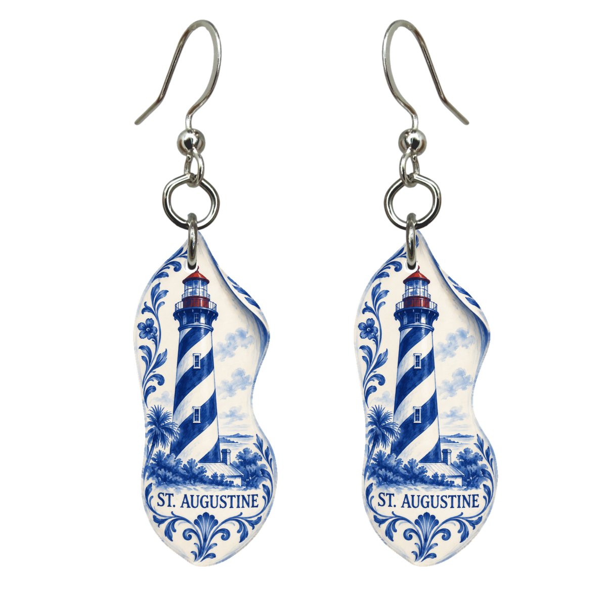 She's Choosing St. Augustine Earrings | Blue-And-White Ceramic Illustration | S830