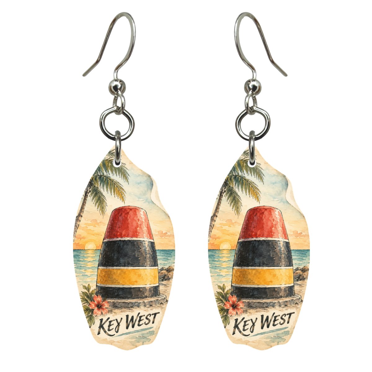 She's Choosing Key West Earrings | Pen and Watercolor Wash | S846