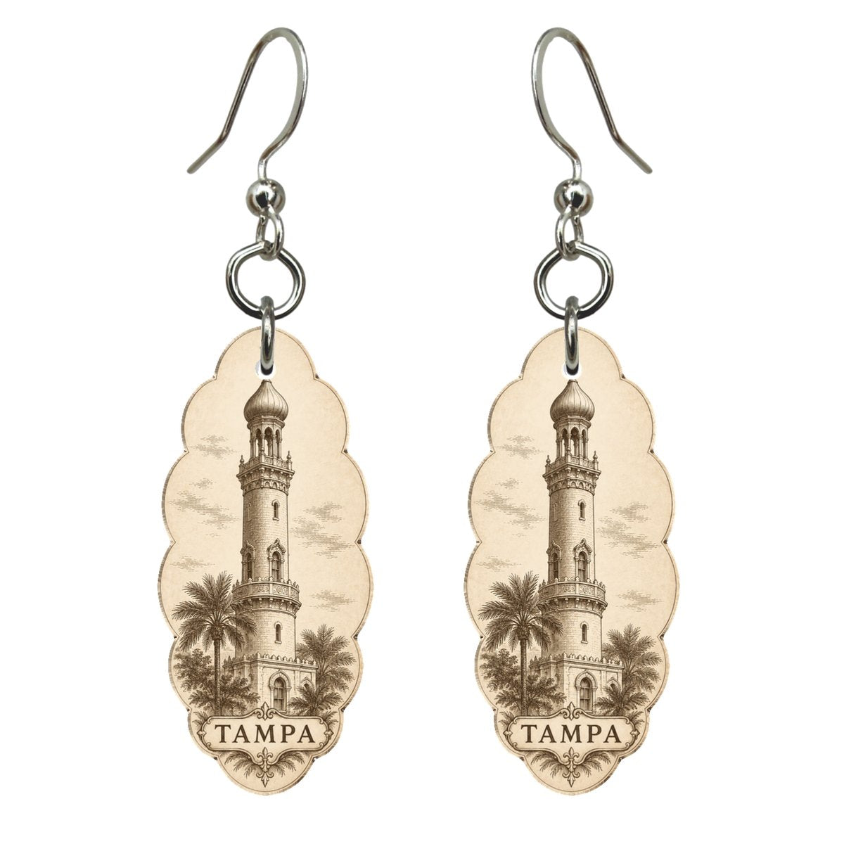 She's Choosing Tampa Earrings | Etching-Inspired Linework | S859