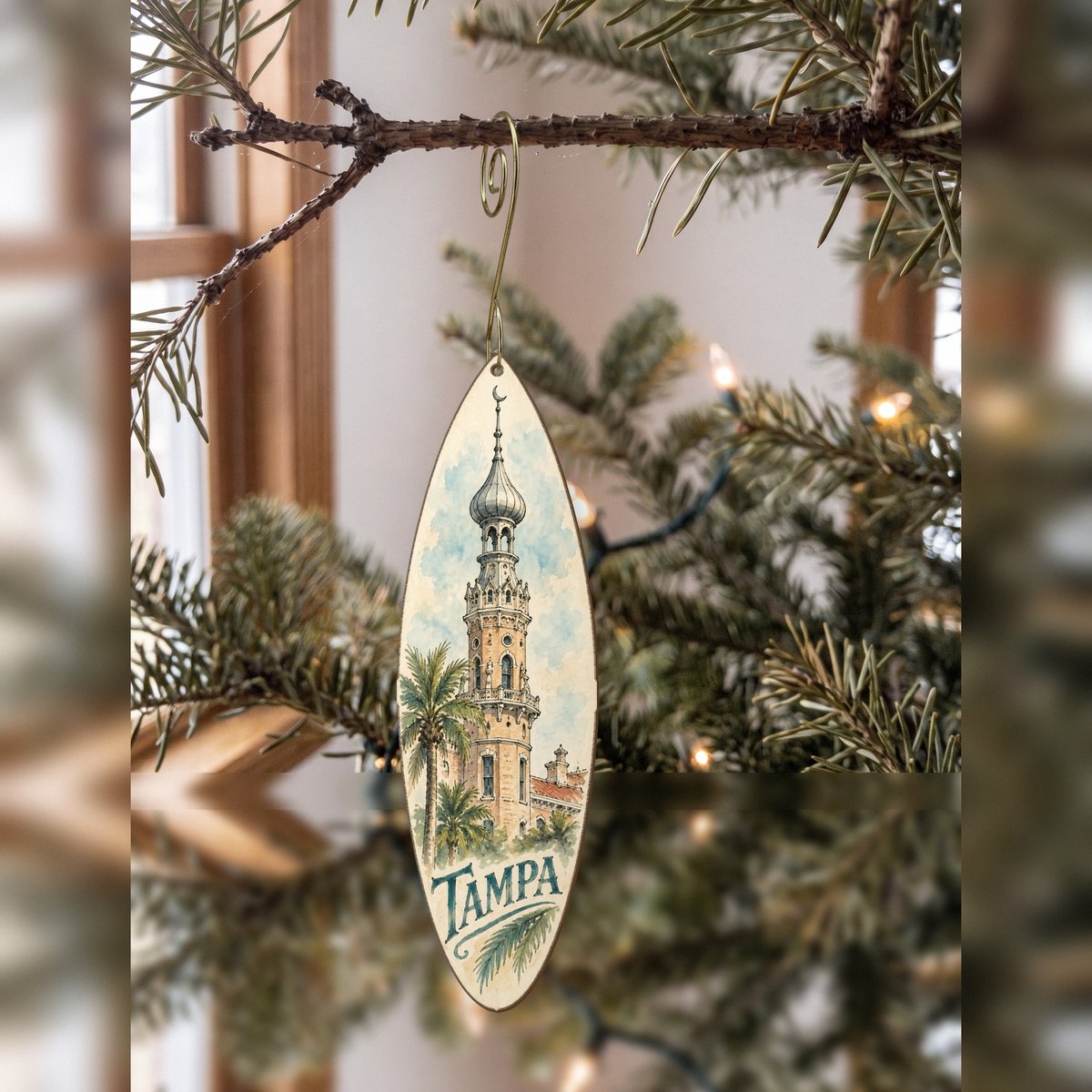 She's Choosing Tampa Ornament | Pen and Watercolor Wash | S864-O