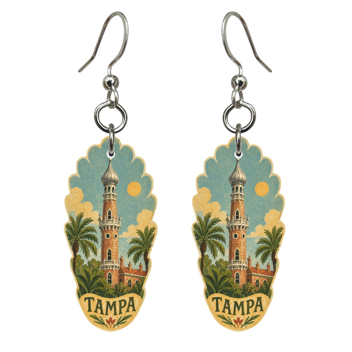 She's Choosing Tampa Earrings | Naive Folk Painting | S865