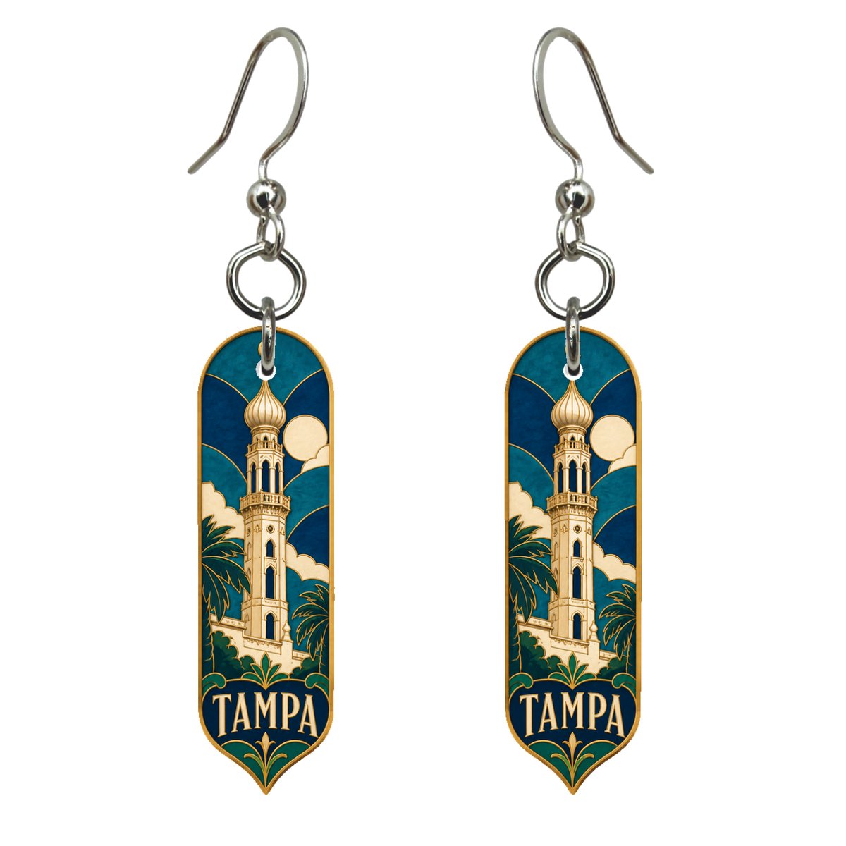 She's Choosing Tampa Earrings | Cloisonné-Inspired Graphic | S867