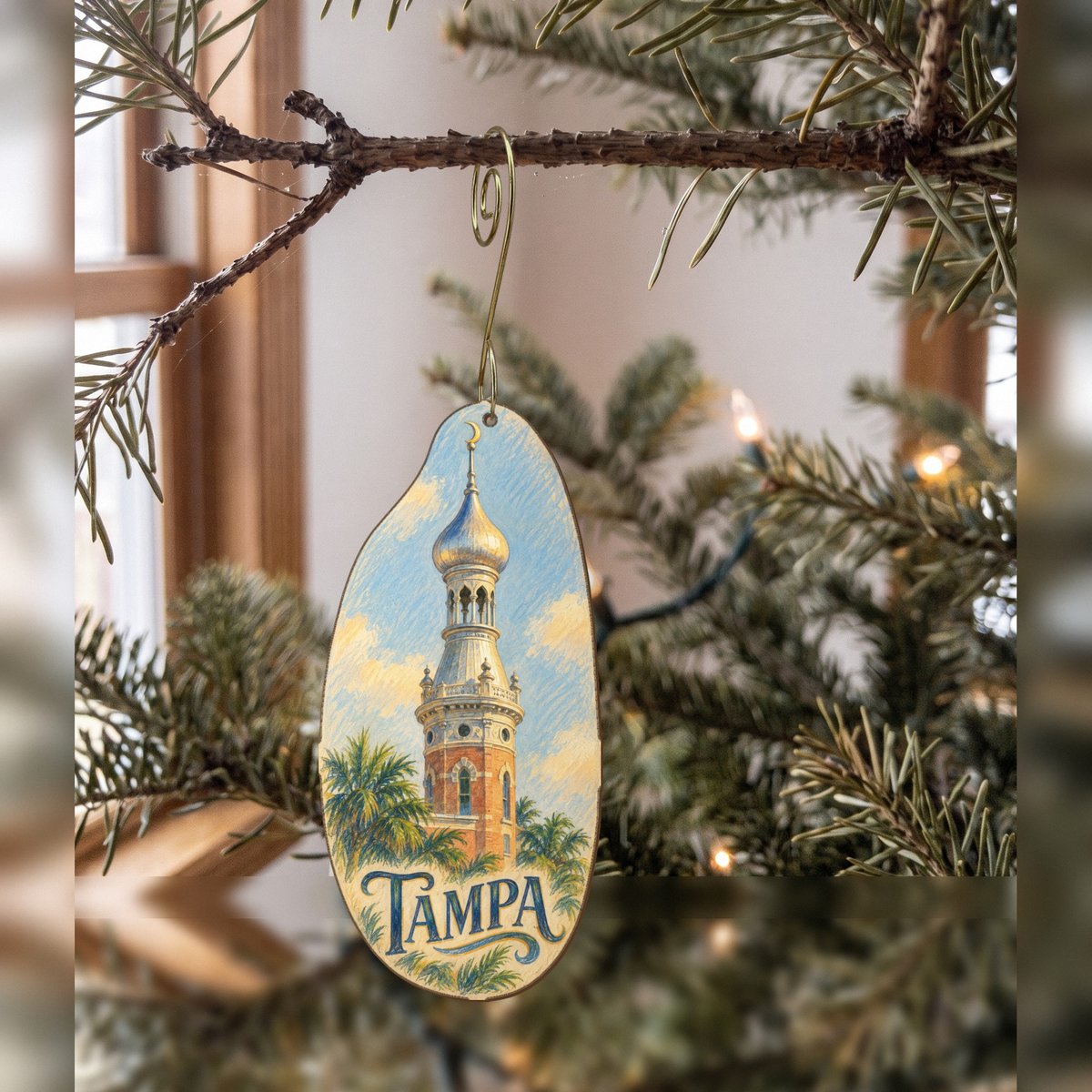 She's Choosing Tampa Ornament | Colored Pencil over Gouache | S869-O