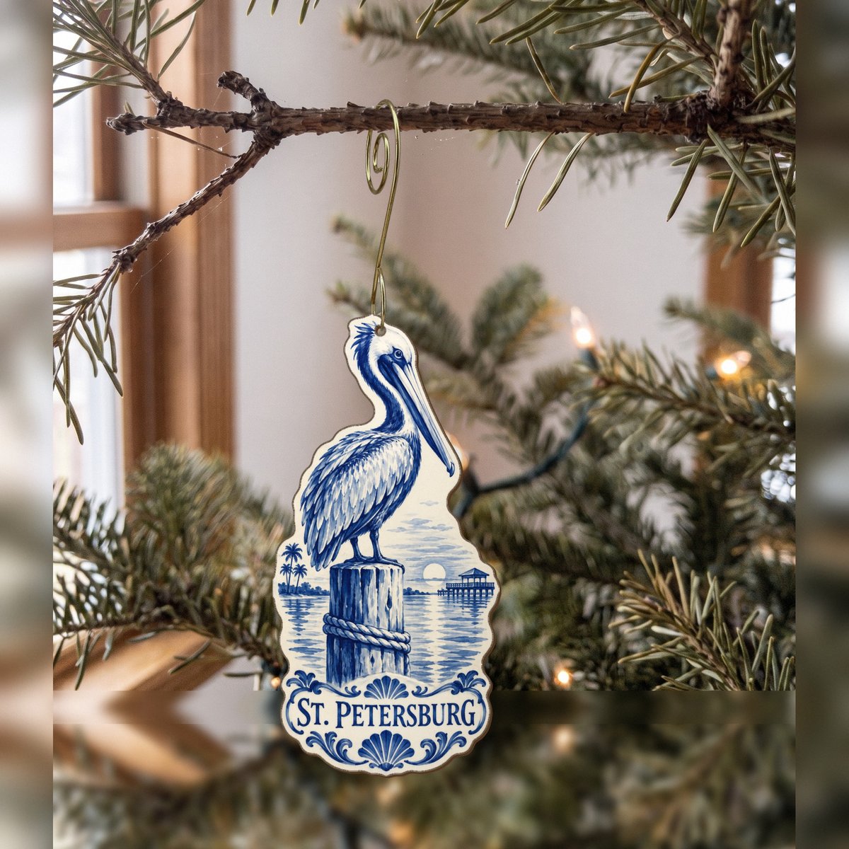 She's Choosing St. Petersburg Ornament | Blue-And-White Ceramic Illustration | S884-O
