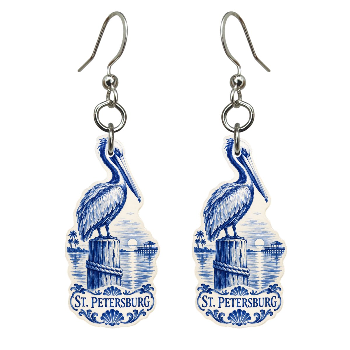 She's Choosing St. Petersburg Earrings | Blue-And-White Ceramic Illustration | S884
