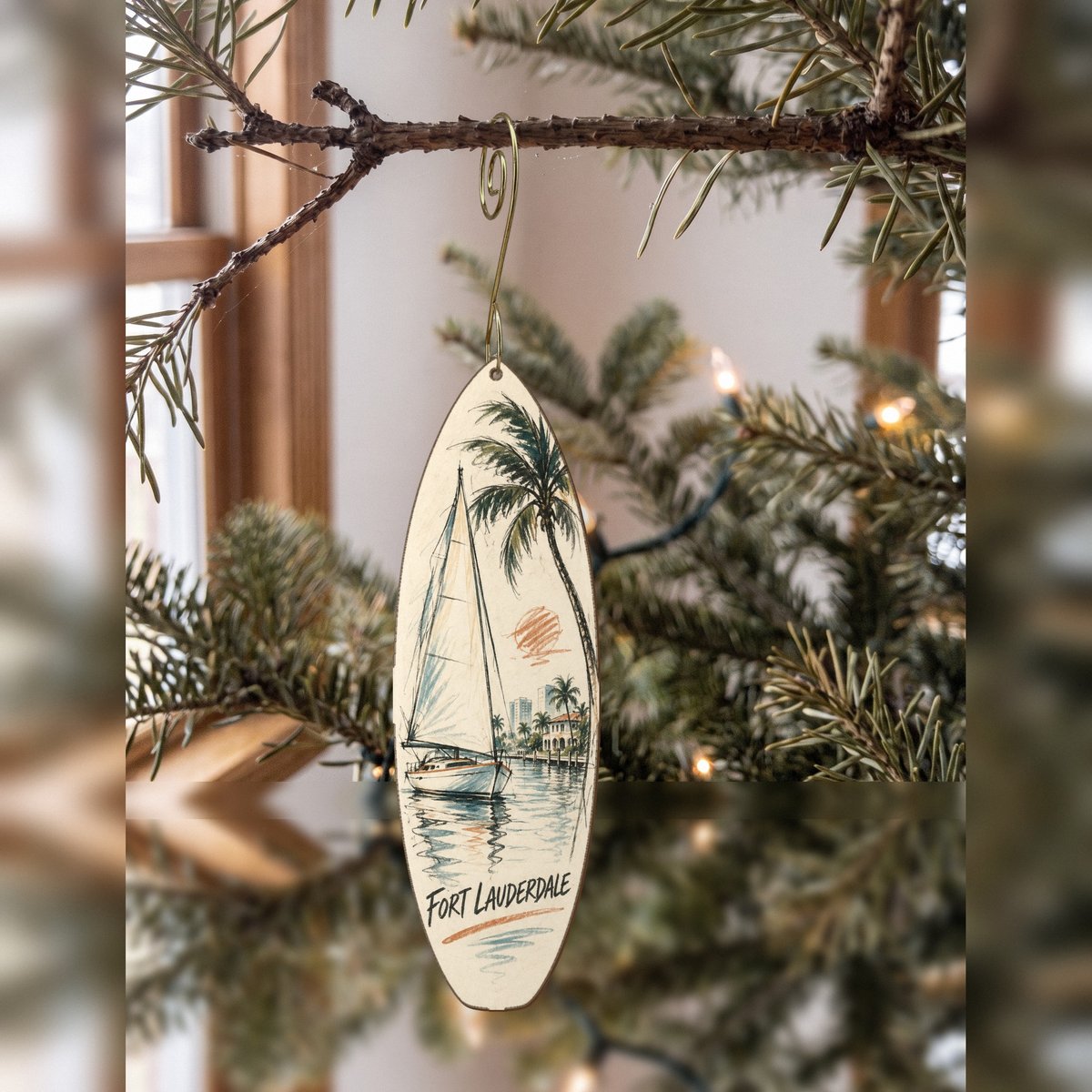 She's Choosing Fort Lauderdale Ornament | Loose Contour Sketch | S890-O