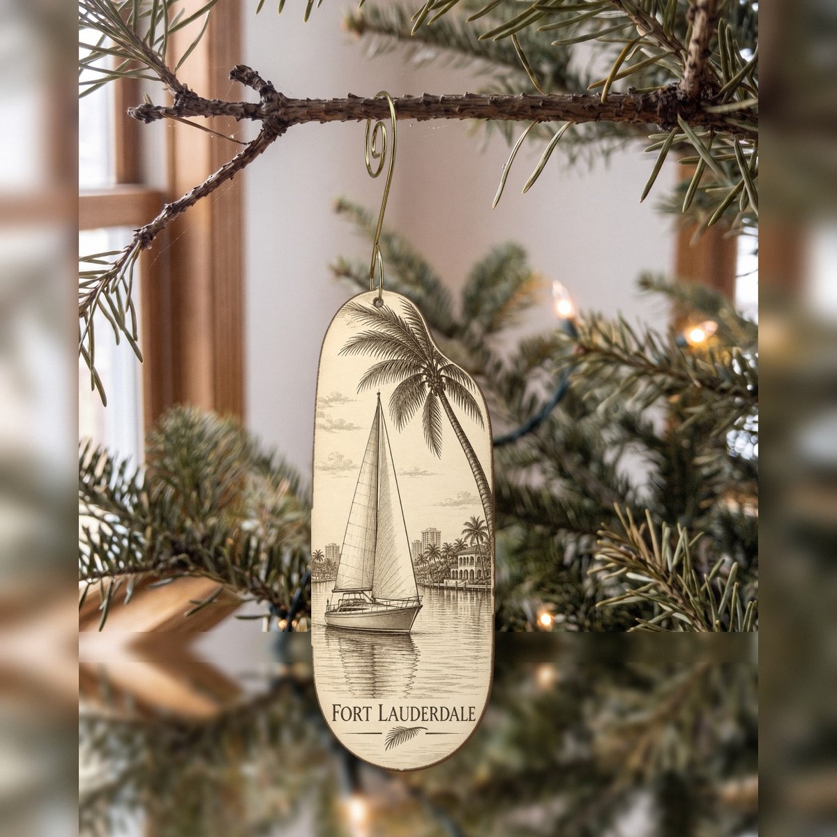 She's Choosing Fort Lauderdale Ornament | Etching-Inspired Linework | S895-O