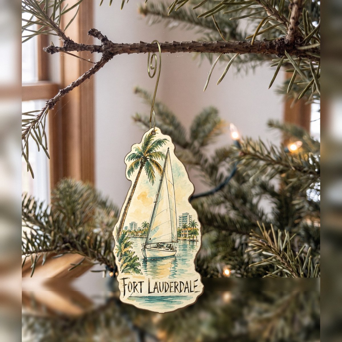 She's Choosing Fort Lauderdale Ornament | Pen and Watercolor Wash | S900-O