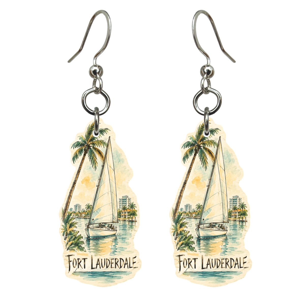 She's Choosing Fort Lauderdale Earrings | Pen and Watercolor Wash | S900