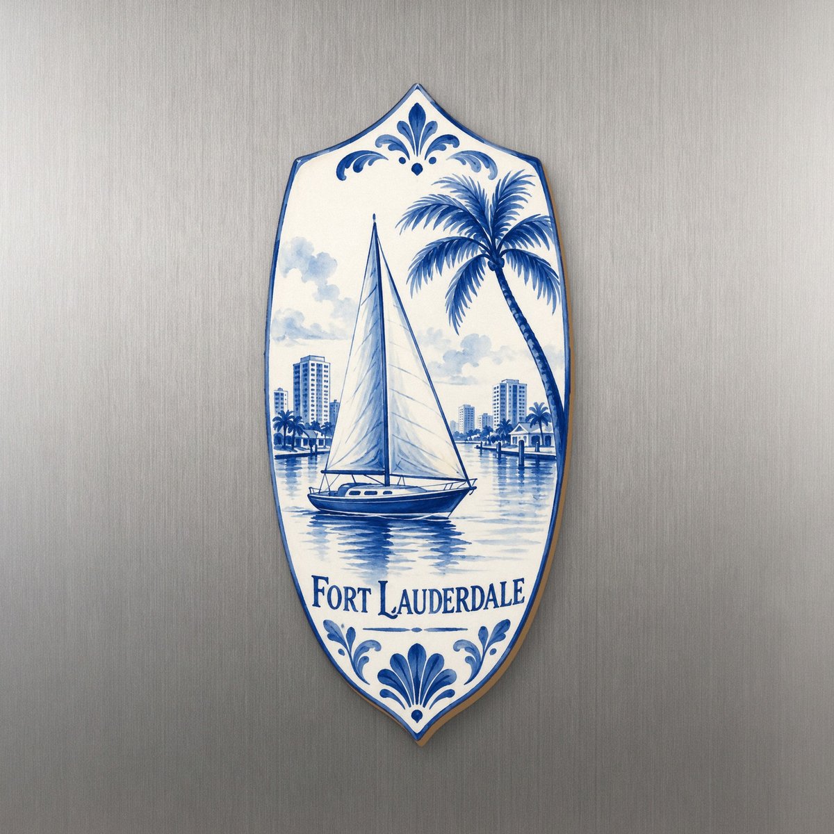 She's Choosing Fort Lauderdale Magnet | Blue-And-White Ceramic Illustration | S902-M