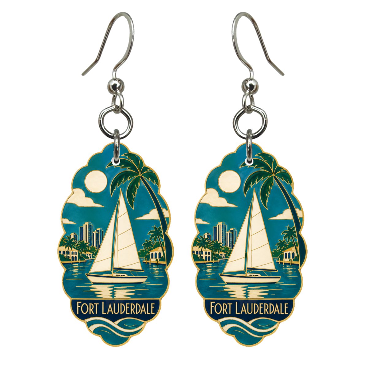 She's Choosing Fort Lauderdale Earrings | Cloisonné-Inspired Graphic | S903