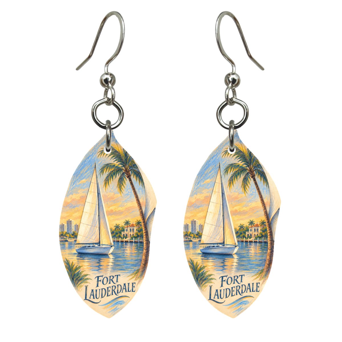 She's Choosing Fort Lauderdale Earrings | Colored Pencil over Gouache | S905