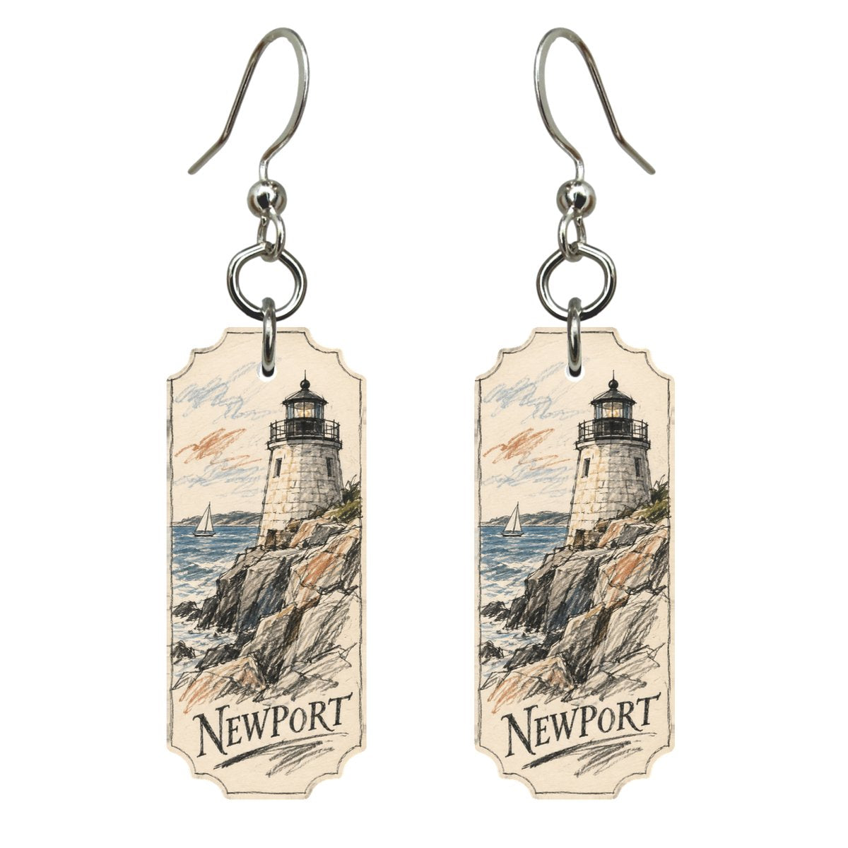 She's Choosing Newport, Rhode Island Earrings | Loose Contour Sketch | S908