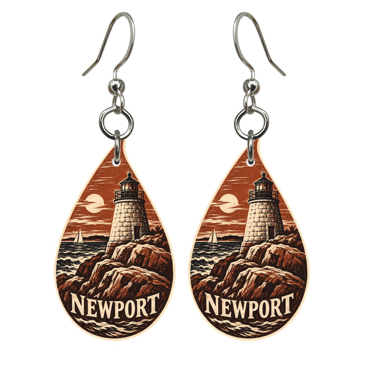 She's Choosing Newport, Rhode Island Earrings | Woodcut | S911