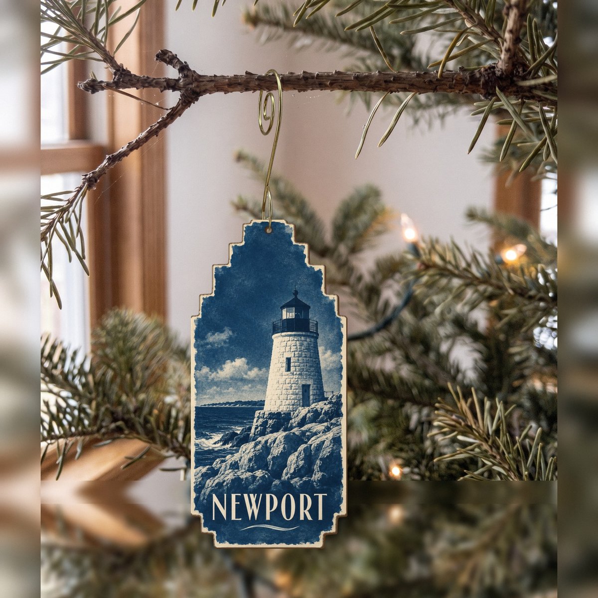 She's Choosing Newport, Rhode Island Ornament | Cyanotype-Inspired | S912-O