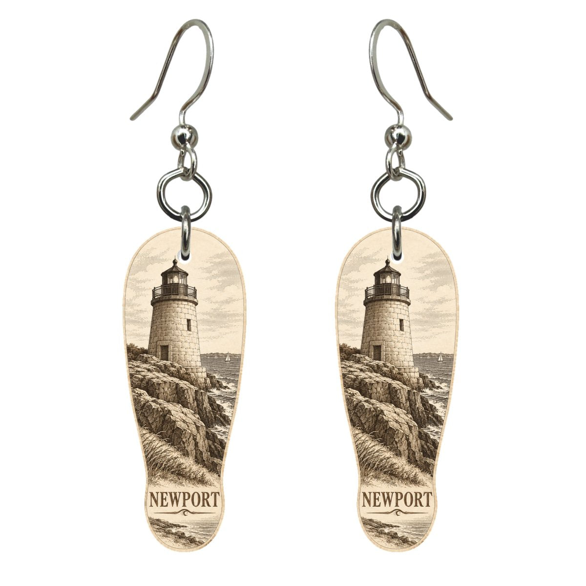 She's Choosing Newport, Rhode Island Earrings | Etching-Inspired Linework | S913