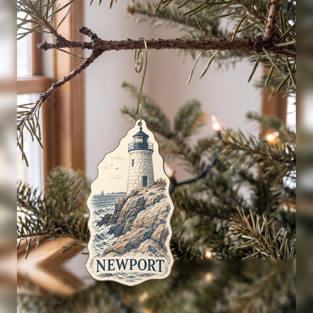 She's Choosing Newport, Rhode Island Ornament | Sparse Pointillism | S914-O