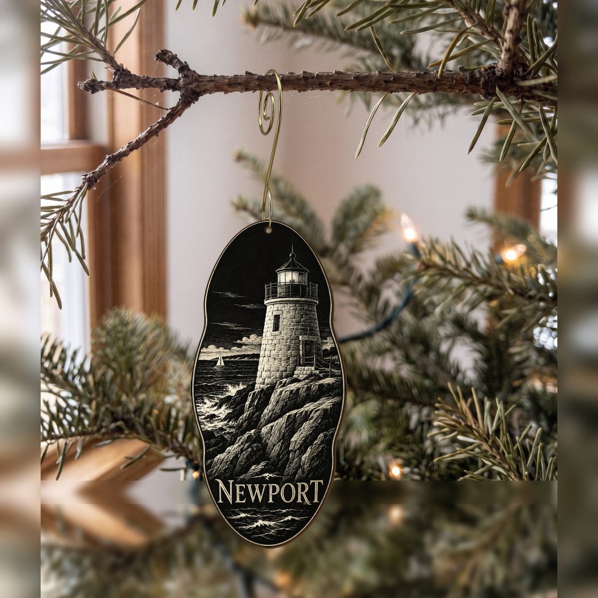 She's Choosing Newport, Rhode Island Ornament | Scratchboard | S915-O