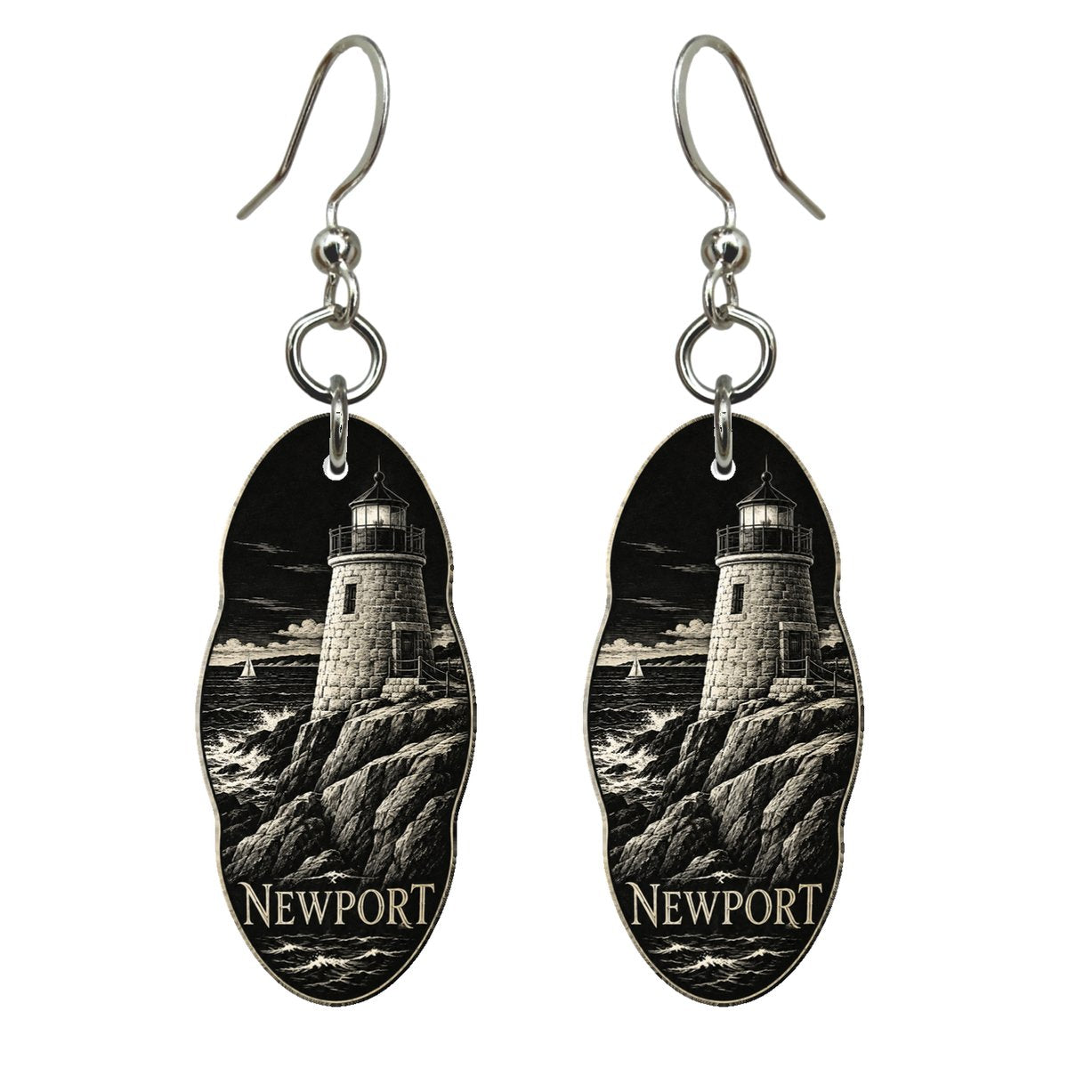 She's Choosing Newport, Rhode Island Earrings | Scratchboard | S915