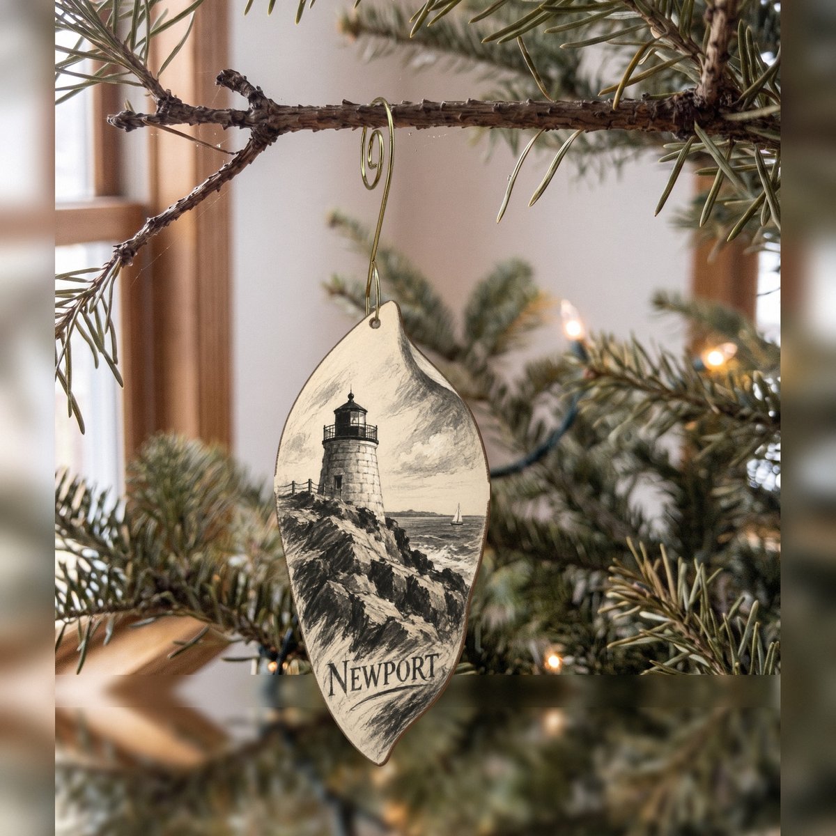 She's Choosing Newport, Rhode Island Ornament | Charcoal Gesture | S916-O