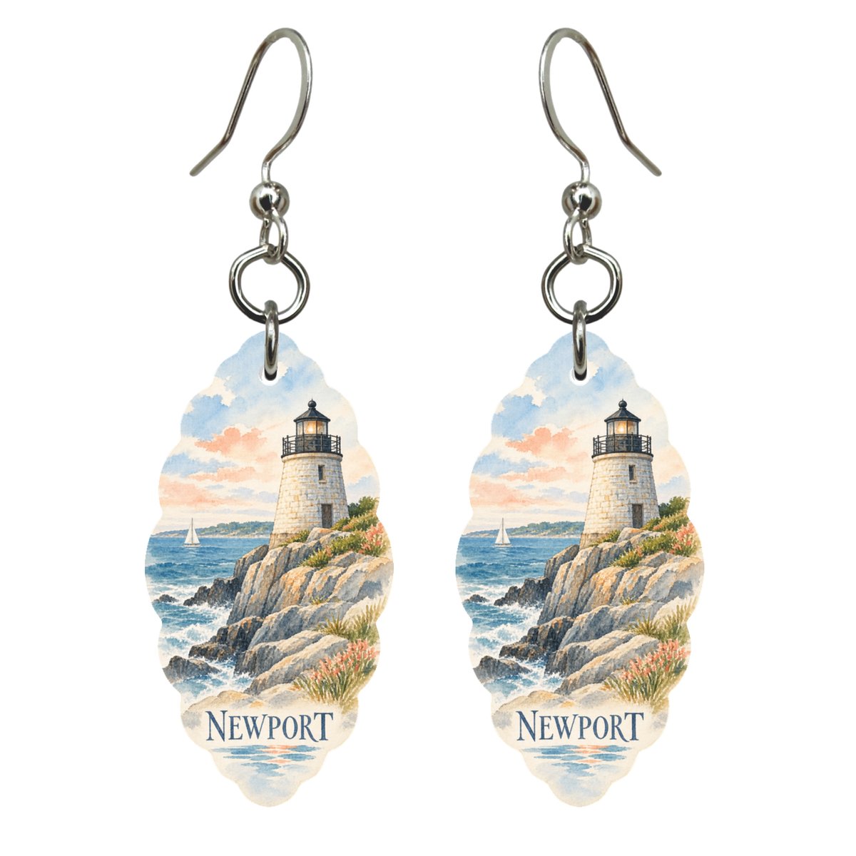 She's Choosing Newport, Rhode Island Earrings | Restrained Watercolor | S917