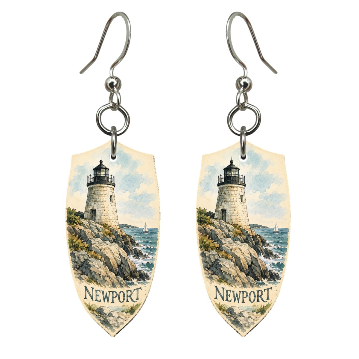 She's Choosing Newport, Rhode Island Earrings | Pen and Watercolor Wash | S918