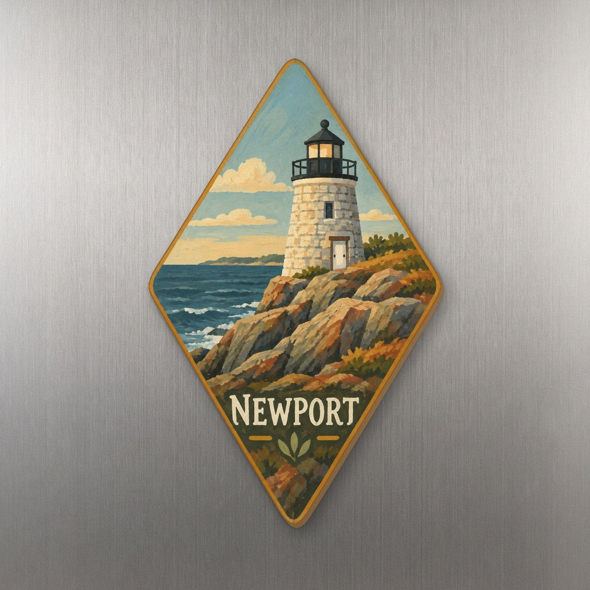 She's Choosing Newport, Rhode Island Magnet | Naive Folk Painting | S919-M
