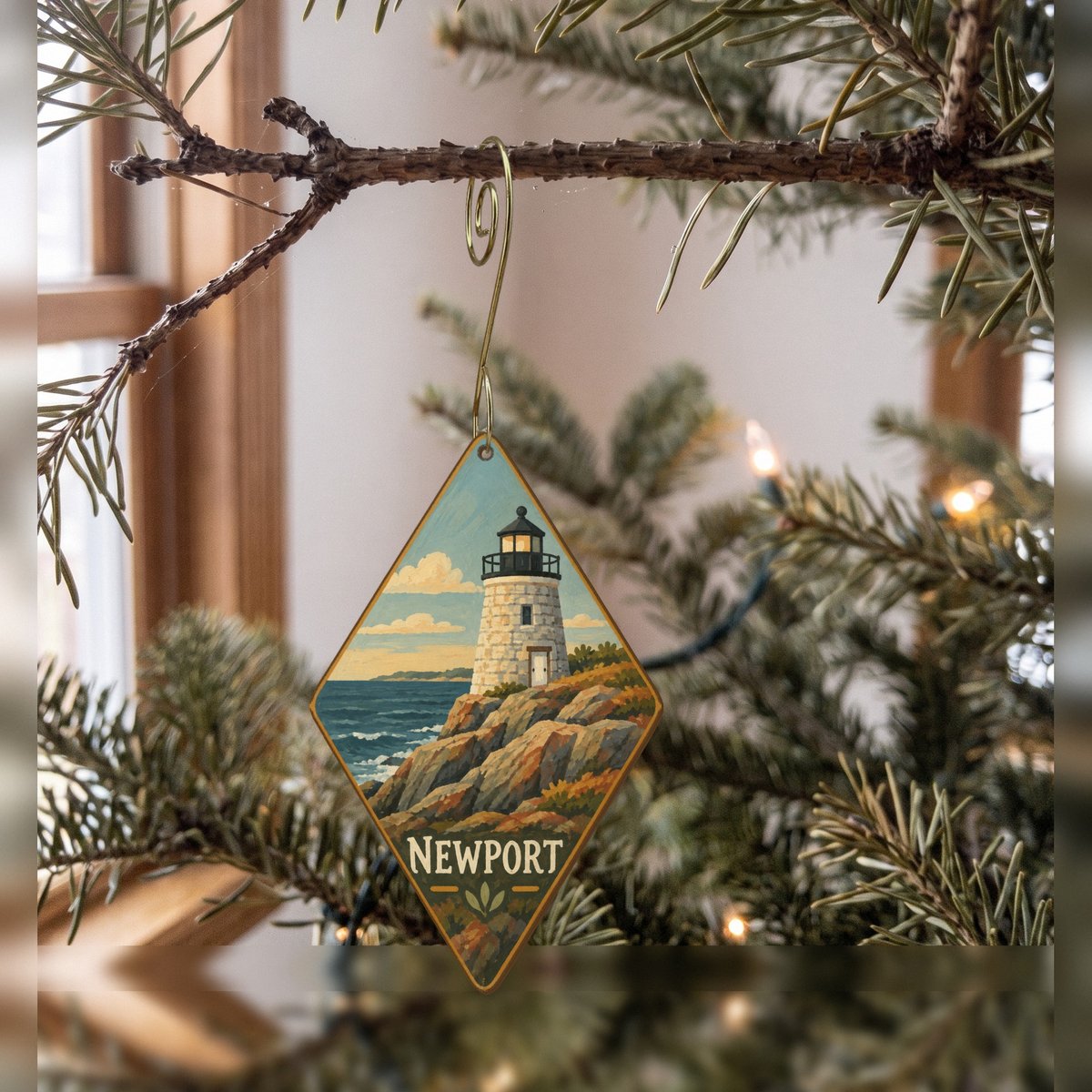 She's Choosing Newport, Rhode Island Ornament | Naive Folk Painting | S919-O