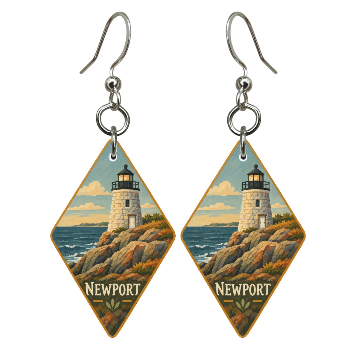 She's Choosing Newport, Rhode Island Earrings | Naive Folk Painting | S919