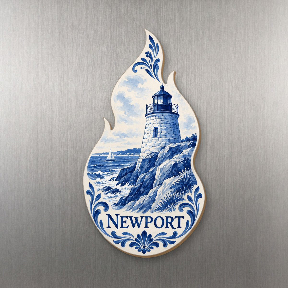 She's Choosing Newport, Rhode Island Magnet | Blue-And-White Ceramic Illustration | S920-M