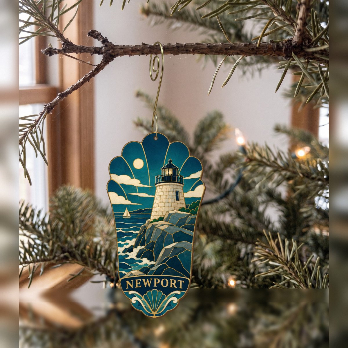She's Choosing Newport, Rhode Island Ornament | Cloisonné-Inspired Graphic | S921-O