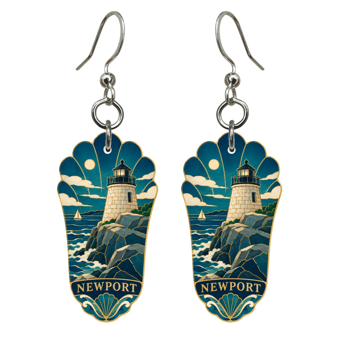 She's Choosing Newport, Rhode Island Earrings | Cloisonné-Inspired Graphic | S921
