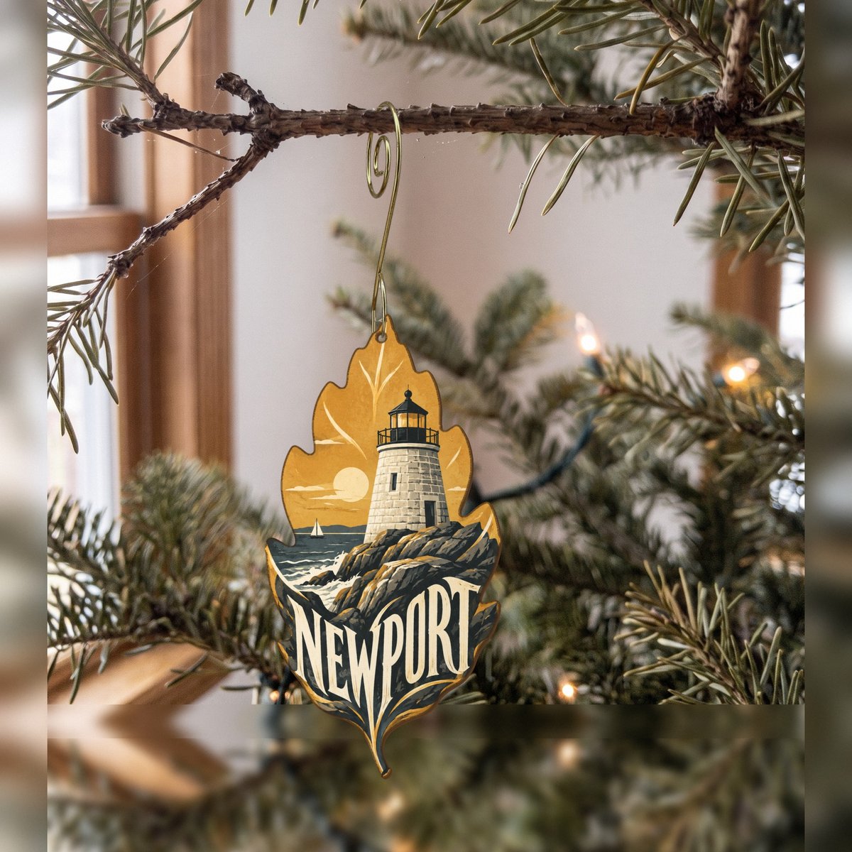 She's Choosing Newport, Rhode Island Ornament | Typographic Illustration | S922-O