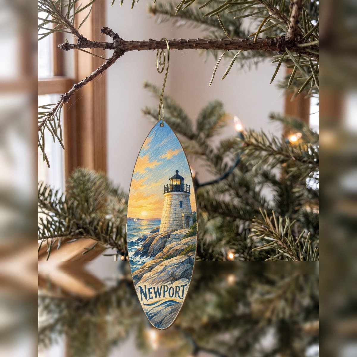 She's Choosing Newport, Rhode Island Ornament | Colored Pencil over Gouache | S924-O