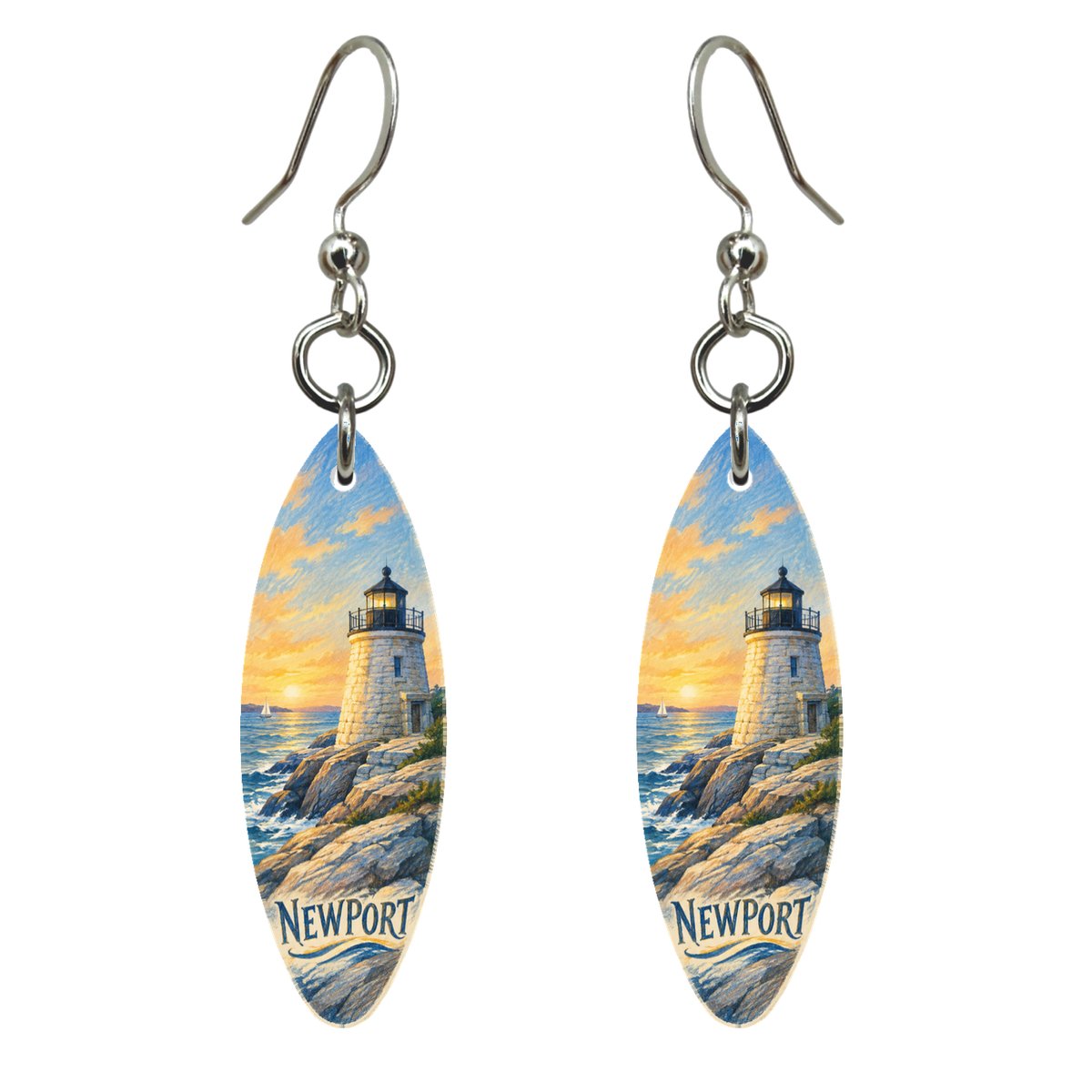 She's Choosing Newport, Rhode Island Earrings | Colored Pencil over Gouache | S924