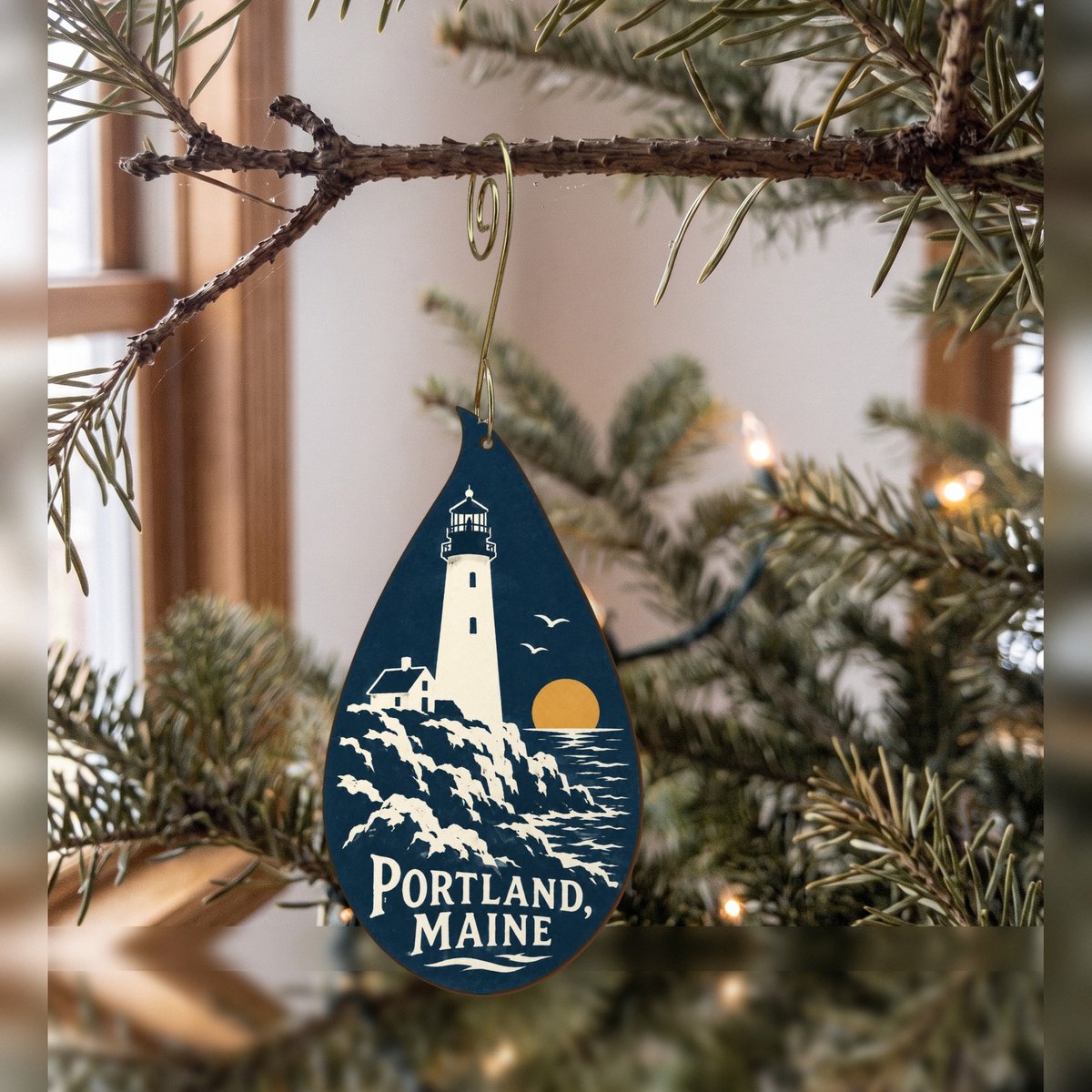 She's Choosing Portland, Maine Ornament | Negative-Space Silhouette | S925-O