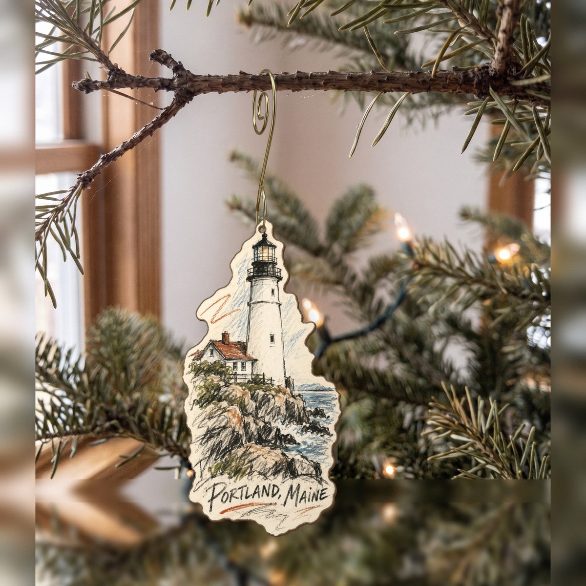 She's Choosing Portland, Maine Ornament | Loose Contour Sketch | S927-O