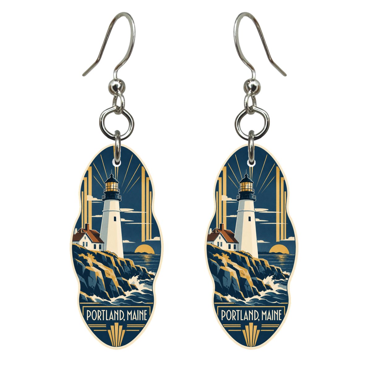 She's Choosing Portland, Maine Earrings | Art Deco | S929