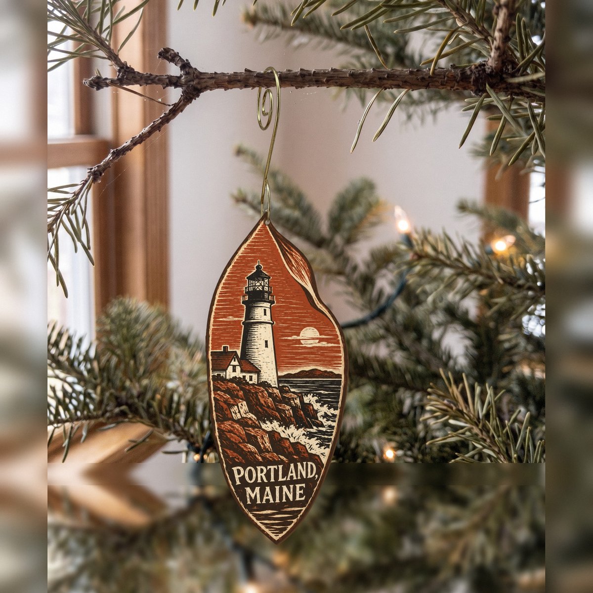She's Choosing Portland, Maine Ornament | Woodcut | S930-O