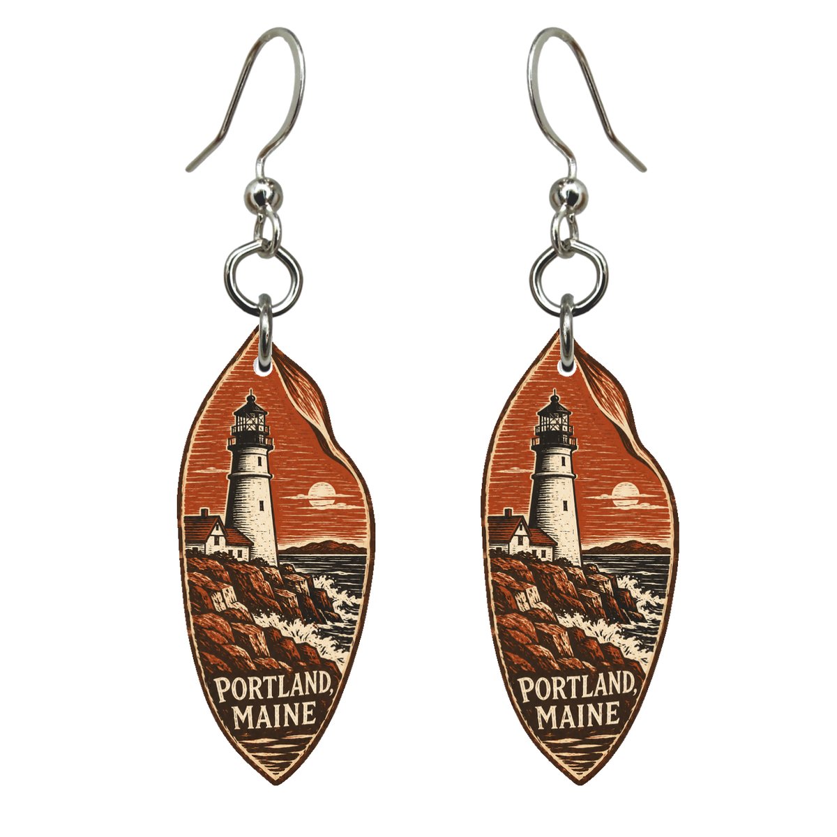 She's Choosing Portland, Maine Earrings | Woodcut | S930