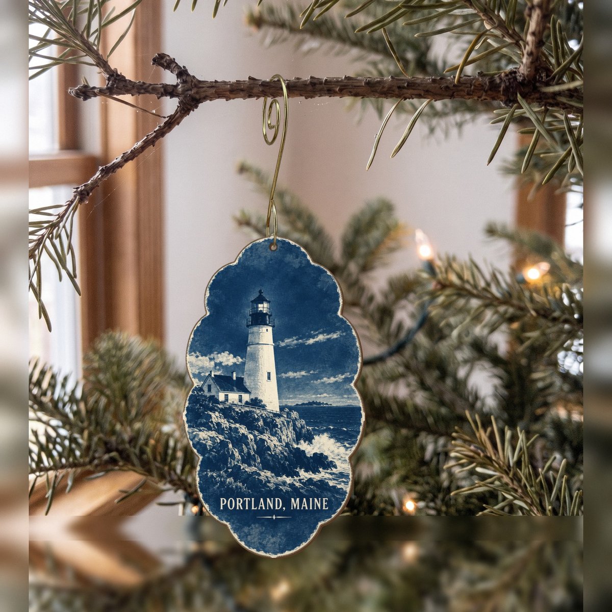 She's Choosing Portland, Maine Ornament | Cyanotype-Inspired | S931-O