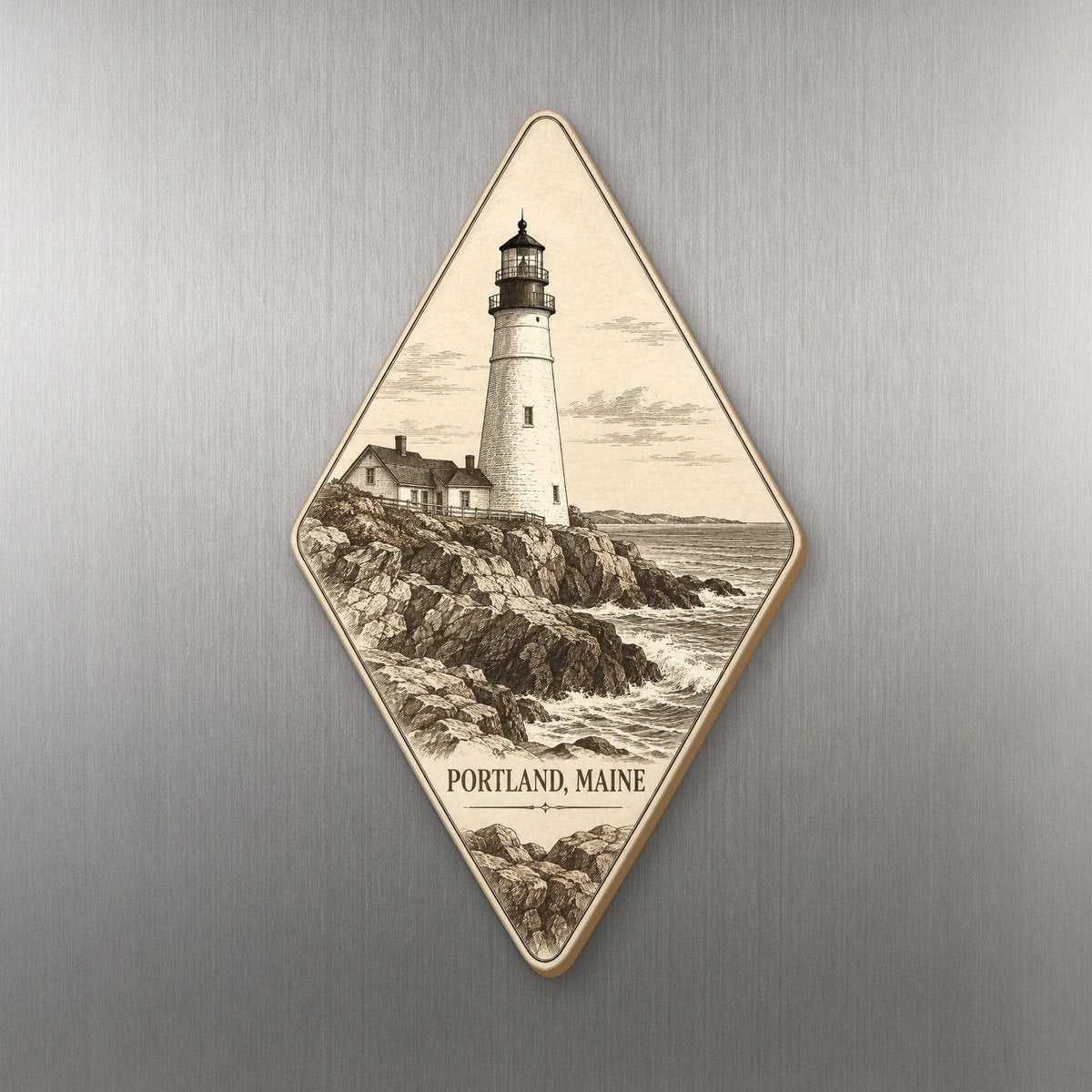 She's Choosing Portland, Maine Magnet | Etching-Inspired Linework | S932-M