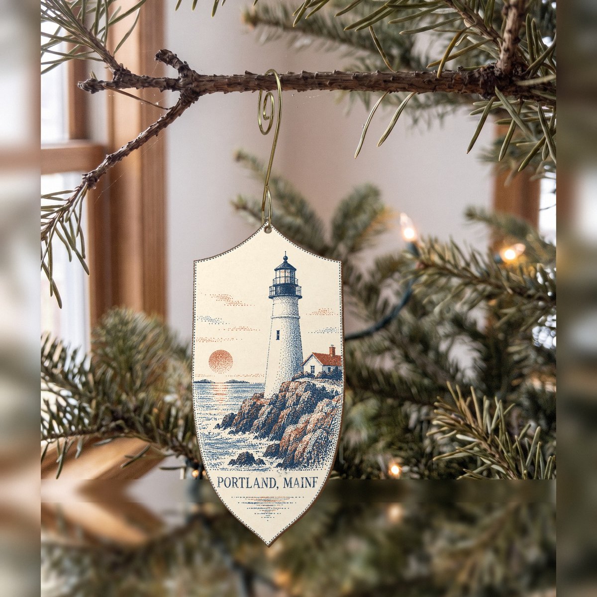She's Choosing Portland, Maine Ornament | Sparse Pointillism | S933-O