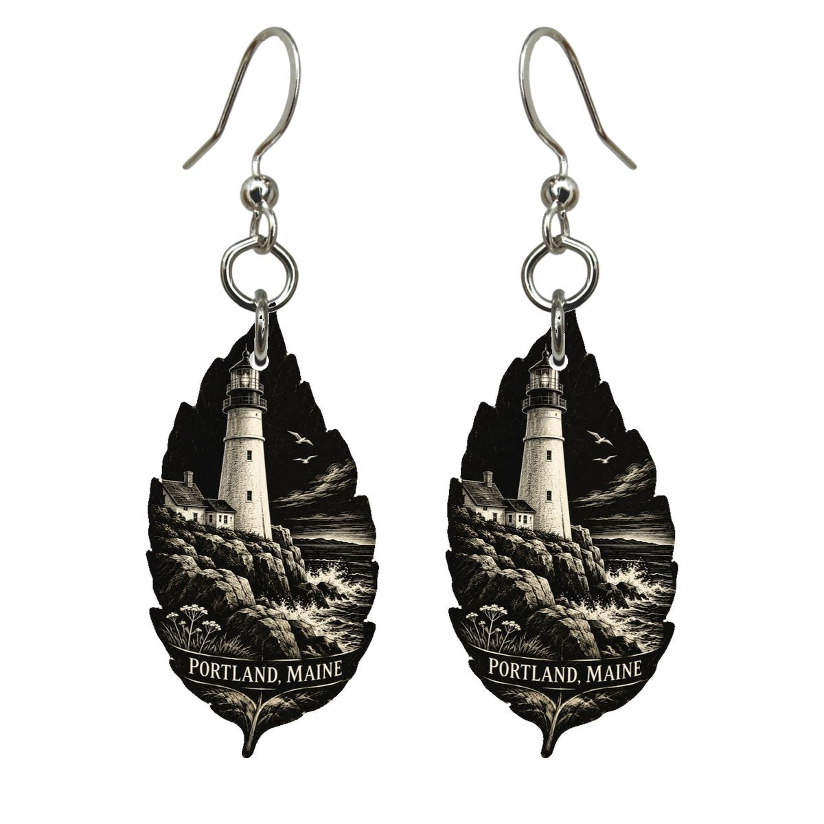 She's Choosing Portland, Maine Earrings | Scratchboard | S934